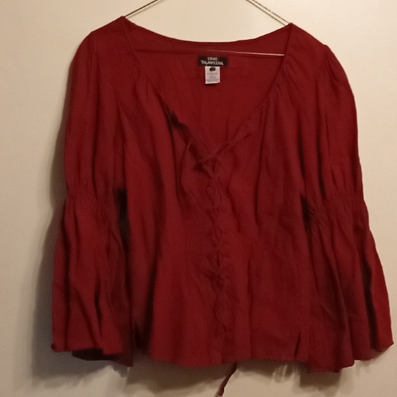 Time Traveler Tops - 👗🌹 Time Traveler 100% Cotton Peasant Top Red Boho Blouse Bell Sleeves
